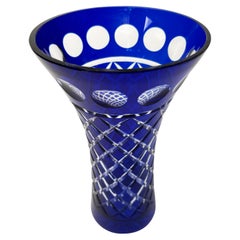 Antique Moser Bohemian Crystal Cobalt Blue to Clear Vase