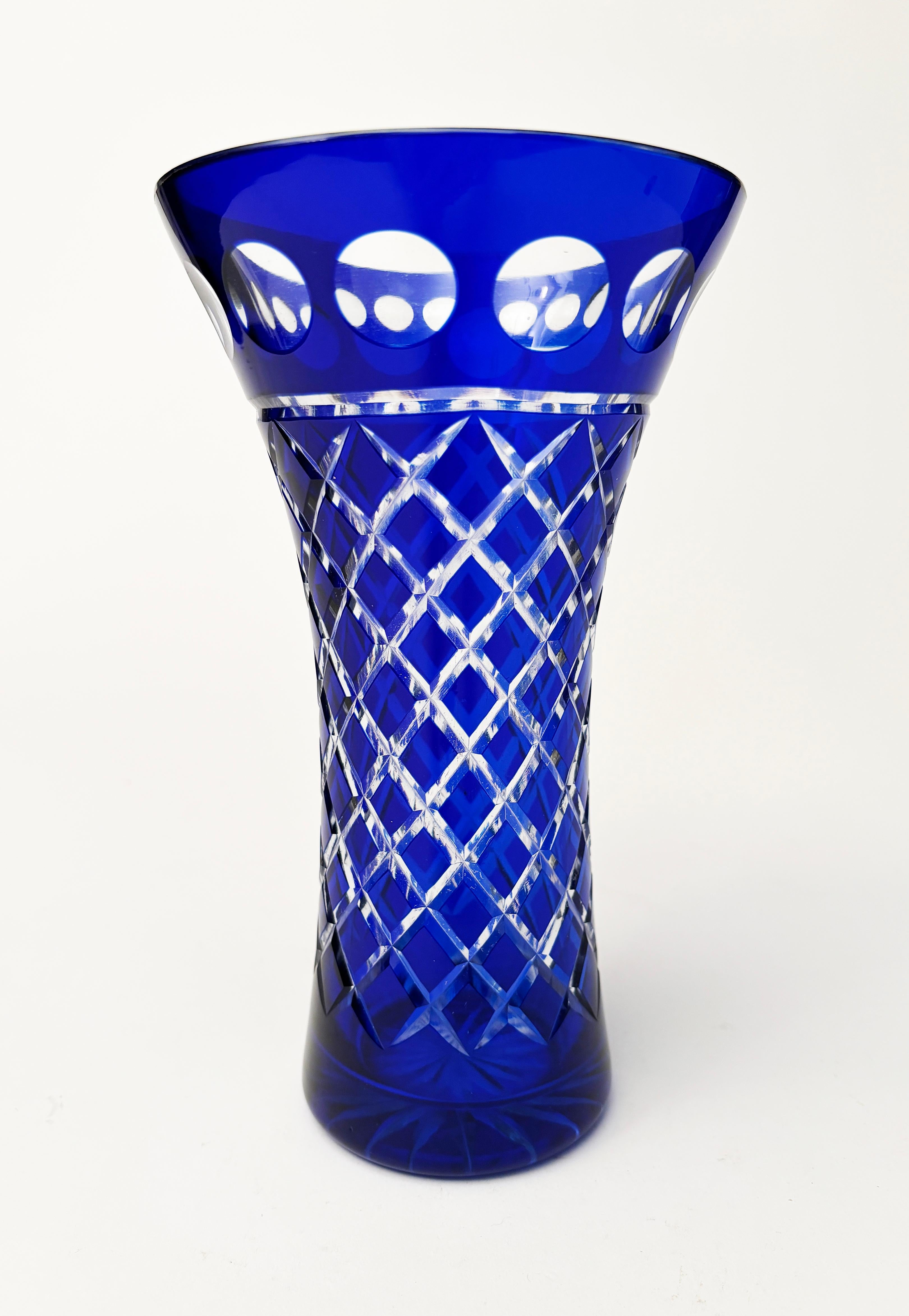 Czech Antique Moser Bohemian Crystal Cobalt Blue to Clear Vase For Sale