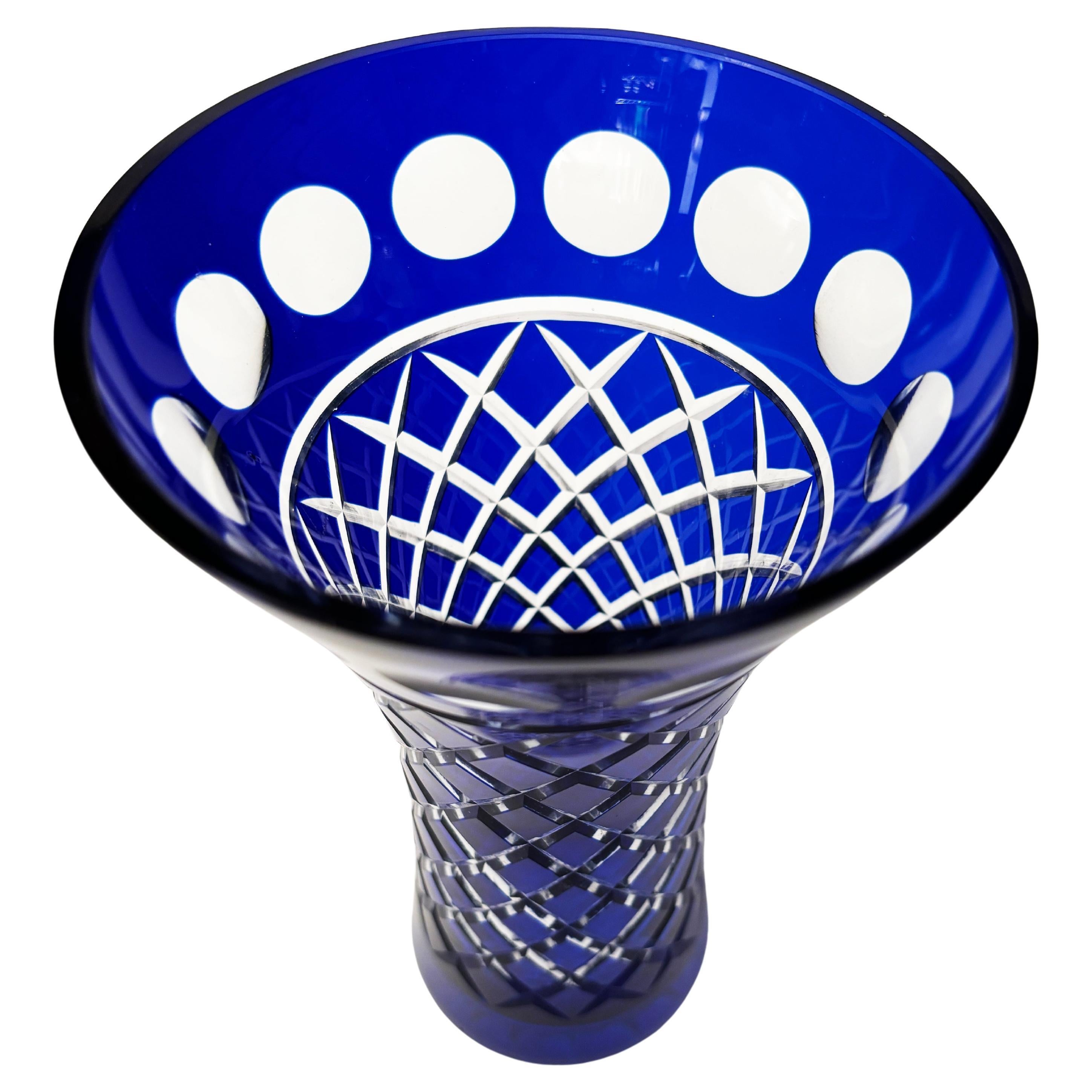 Antique Moser Bohemian Crystal Cobalt Blue to Clear Vase For Sale