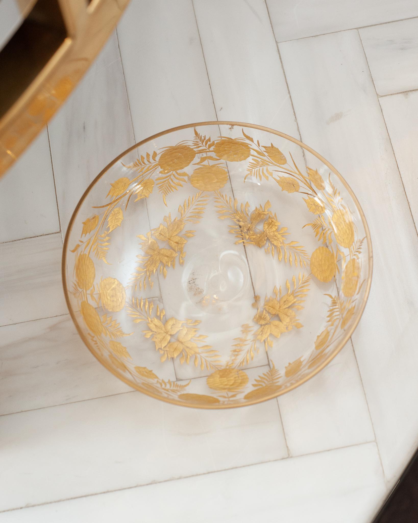 A stunning etched and gilded antique Moser crystal bowl. A fine example of top quality craftsmanship from the turn of the century. Perfect for decorative or serving use.