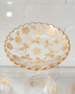 Antique Moser Bohemian Cut Crystal and Gilt Bowl with Scalloped Edge