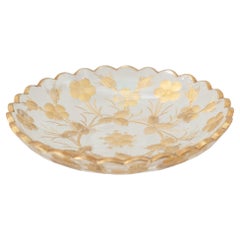Antique Moser Bohemian Cut Crystal and Gilt Bowl with Scalloped Edge
