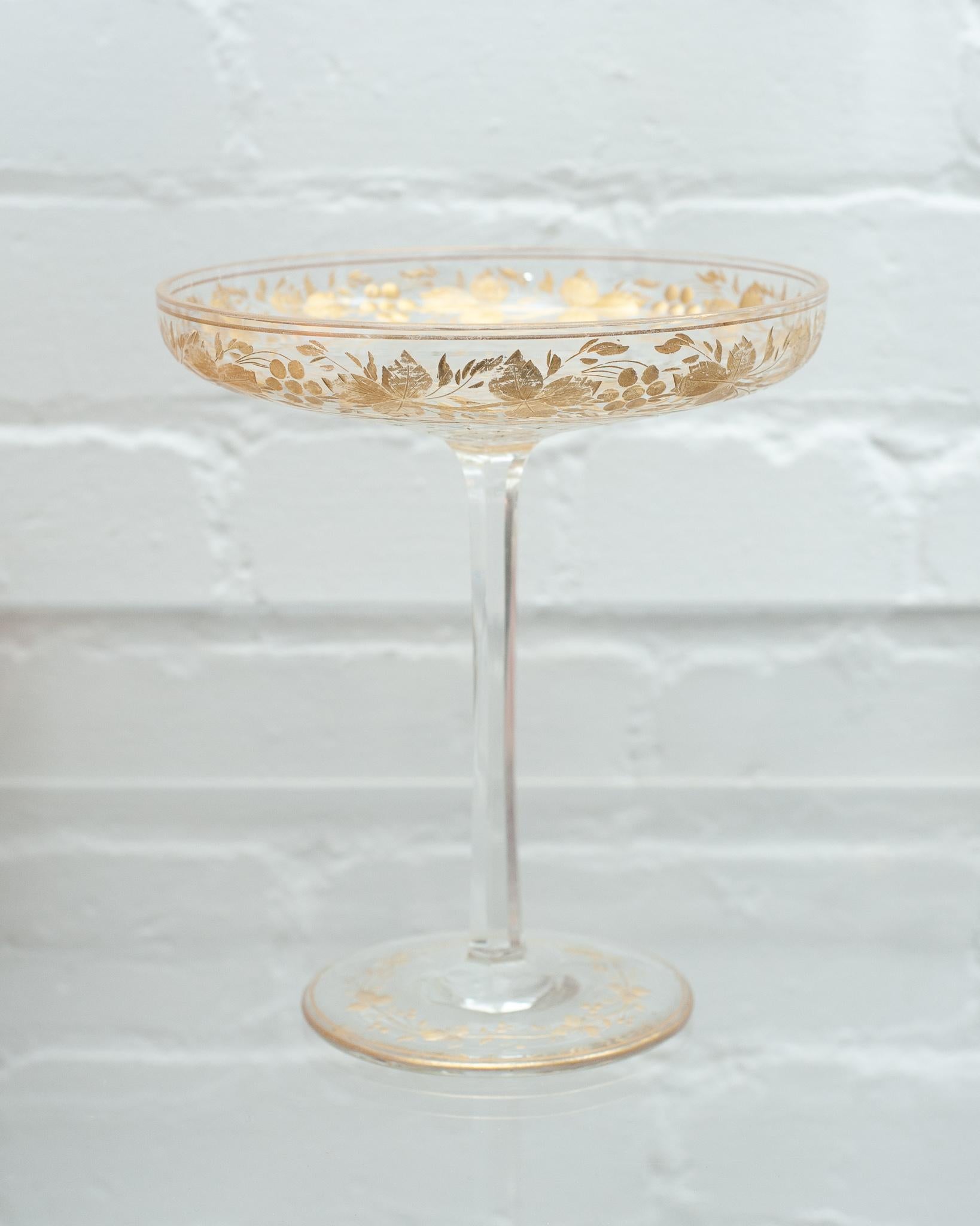 A stunning etched and gilded antique Moser crystal compote / tazza. A fine example of top quality craftsmanship from the turn of the century. Perfect for decorative or serving use.