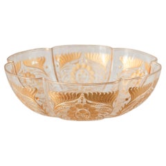 Antique Moser Bohemian Cut Crystal and Gilt Scalloped Bowl