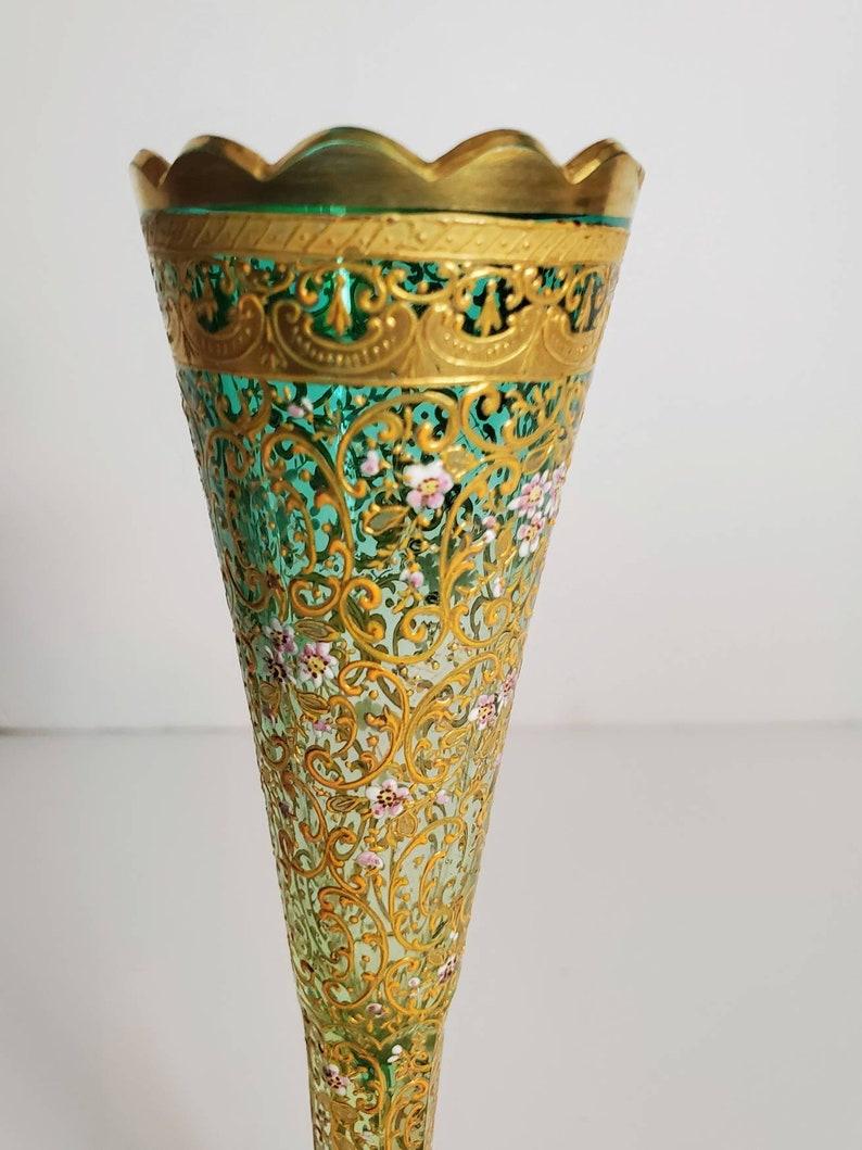 Czech Antique Moser Bohemian Gold Gilt Enameled Art Glass Vase