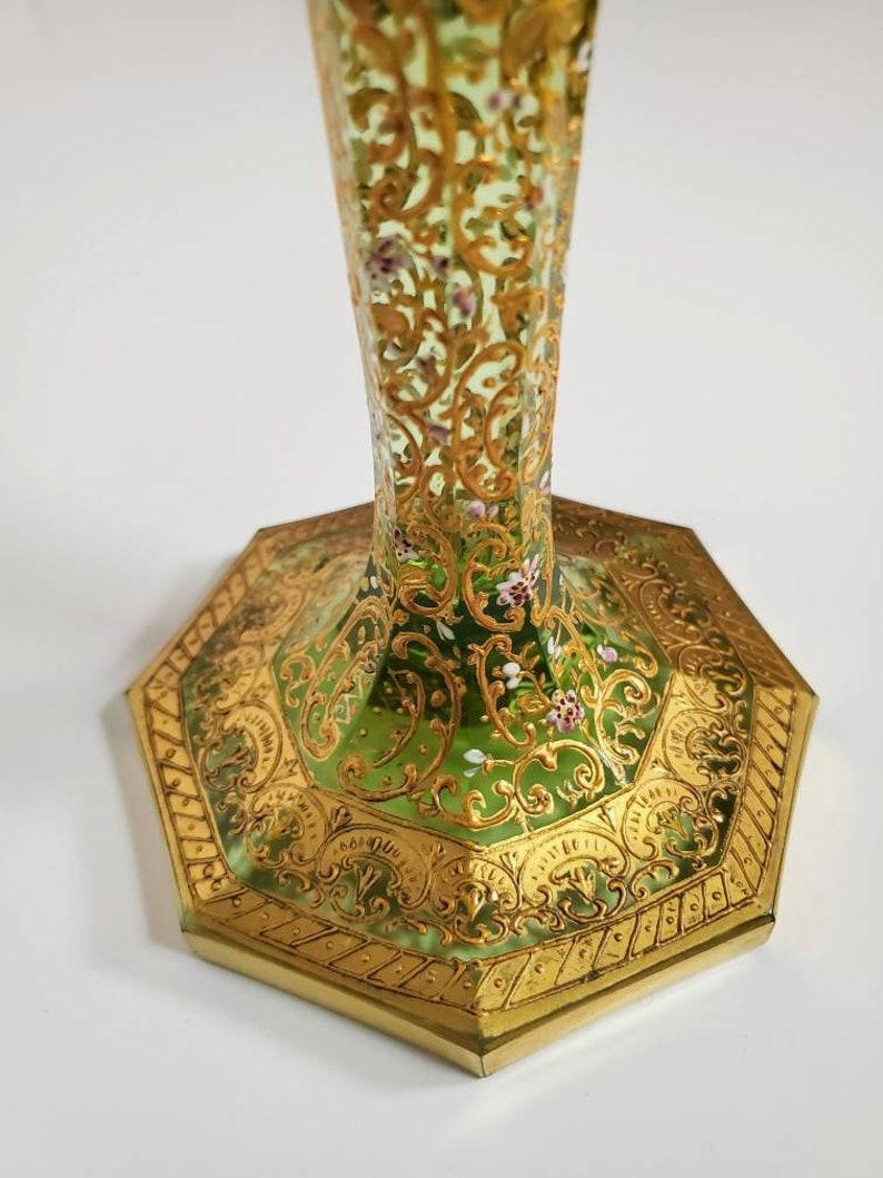 Antique Moser Bohemian Gold Gilt Enameled Art Glass Vase In Good Condition In Forney, TX