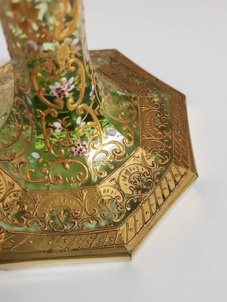 20th Century Antique Moser Bohemian Gold Gilt Enameled Art Glass Vase