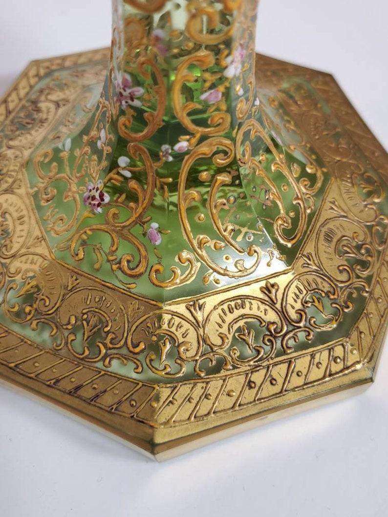 Antique Moser Bohemian Gold Gilt Enameled Art Glass Vase 1