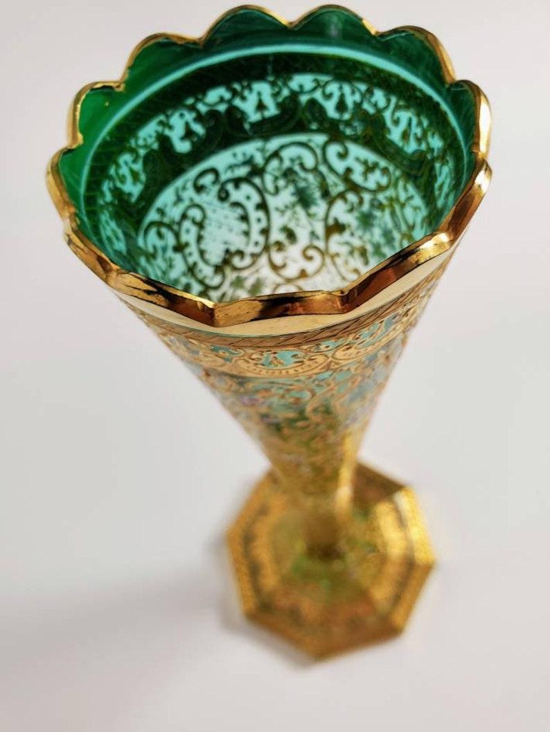 Antique Moser Bohemian Gold Gilt Enameled Art Glass Vase 2