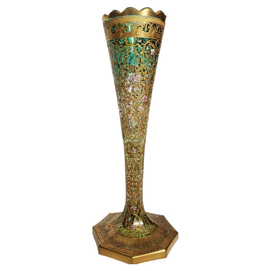 Antique Moser Bohemian Gold Gilt Enameled Art Glass Vase
