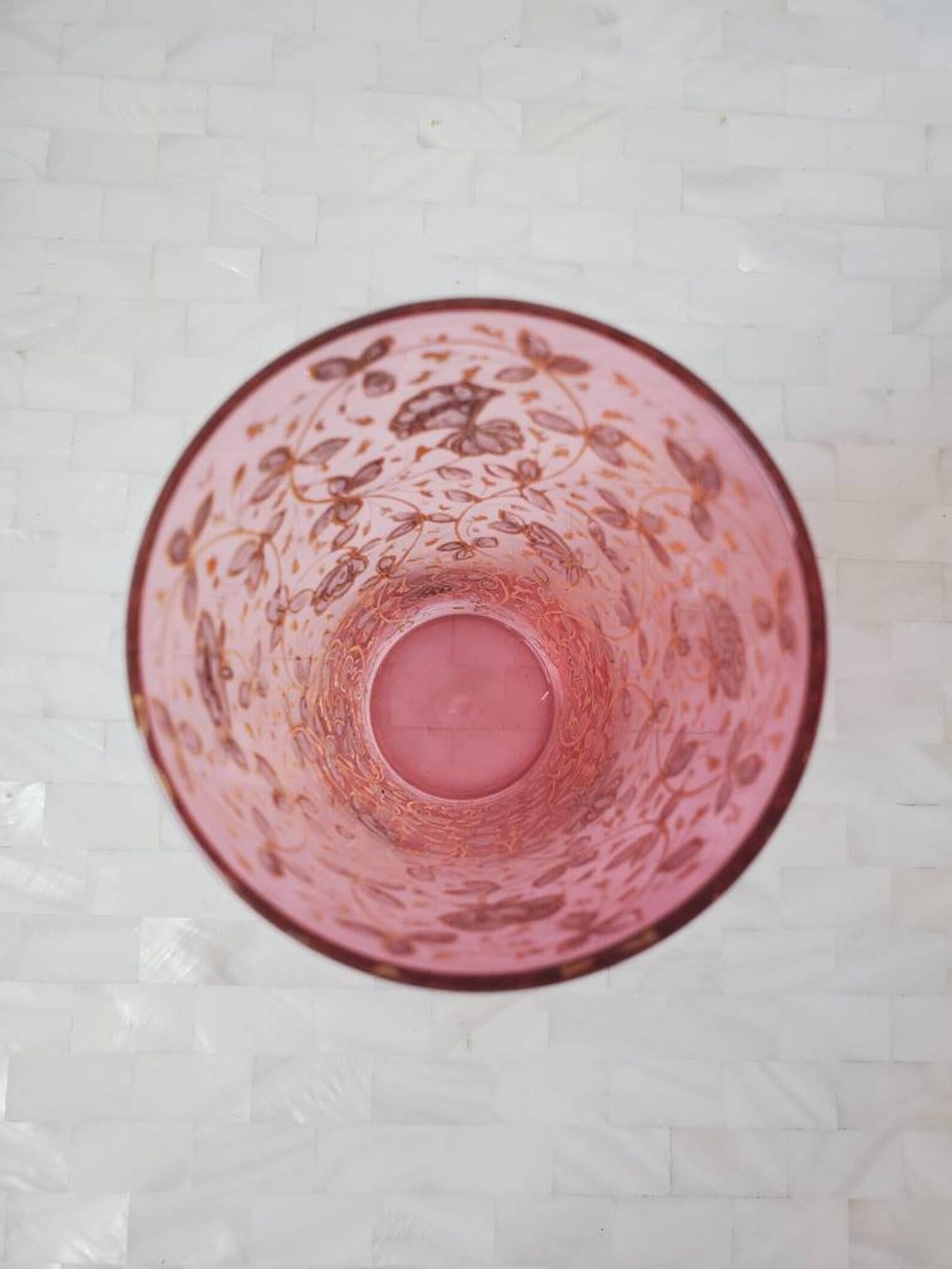 Antique Moser Bohemian Hand Enameled Gilt Pink Art Glass Tumbler For Sale 2