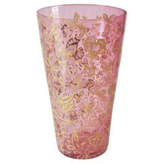 Antique Moser Bohemian Hand Enameled Gilt Pink Art Glass Tumbler