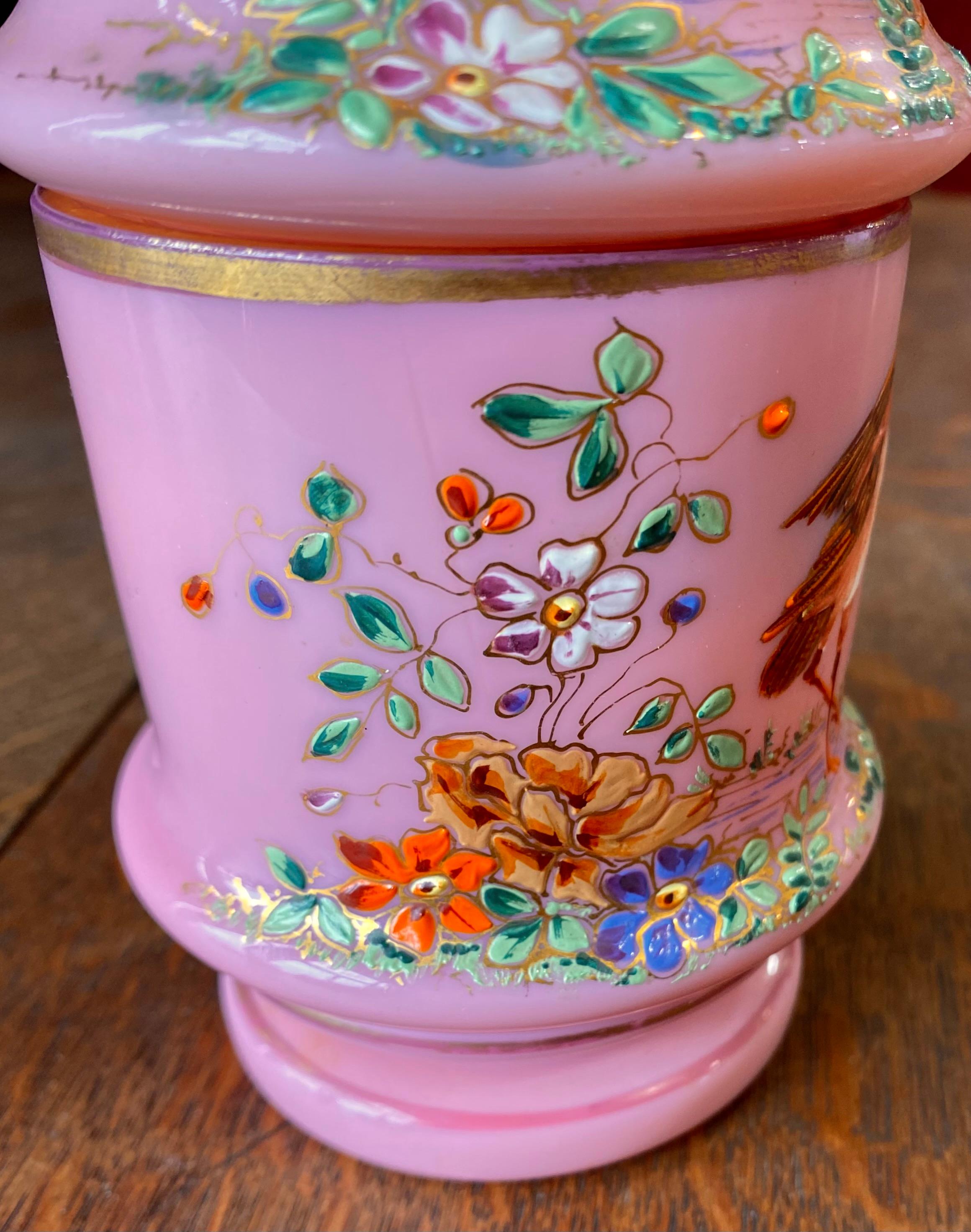 Antique 19th Century Moser Bohemian Pink Opaline Enameled Bedside Carafe For Sale 7