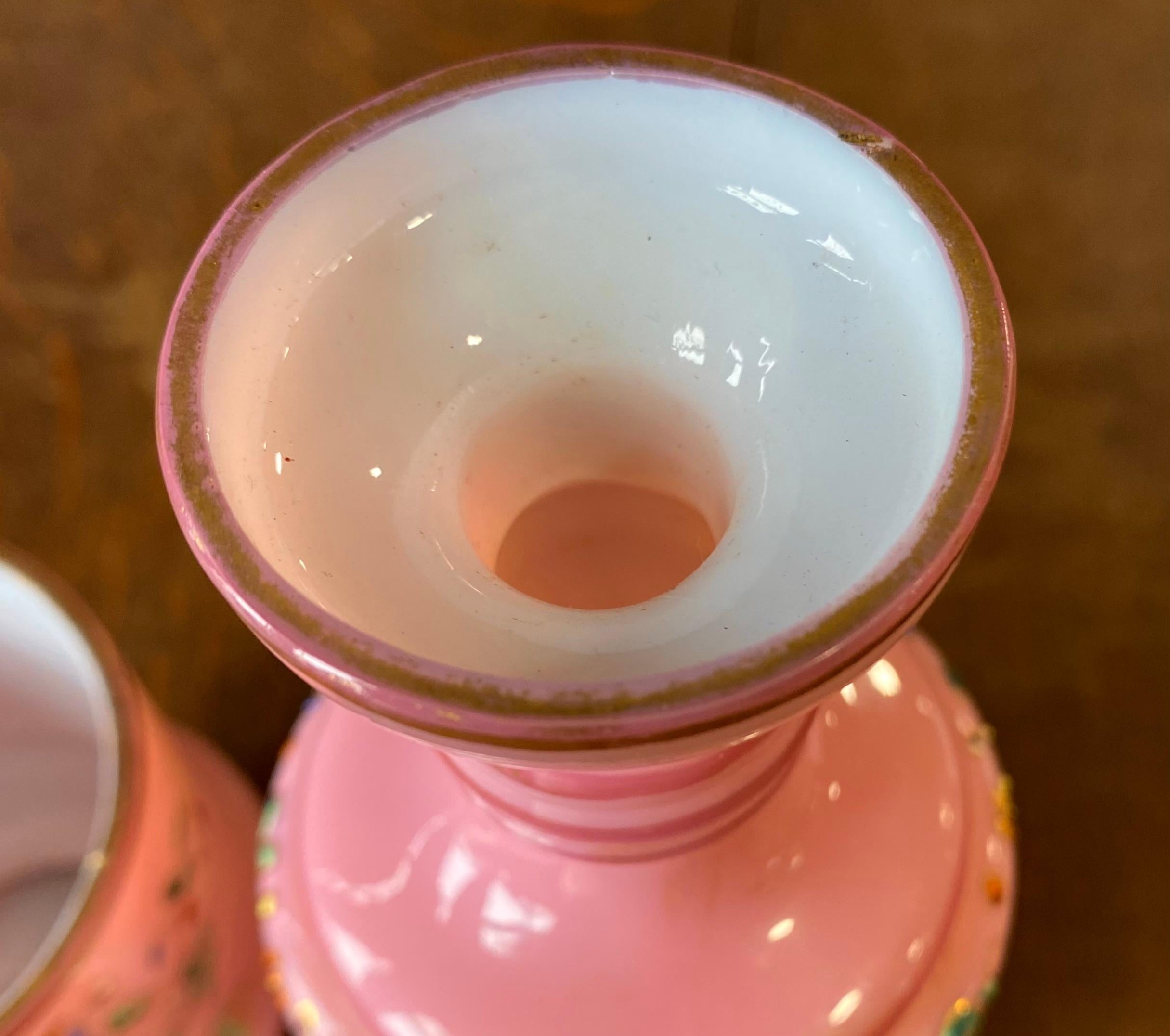 Antique 19th Century Moser Bohemian Pink Opaline Enameled Bedside Carafe For Sale 2