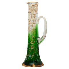 Antique Moser Clear to Green Ewer with Ornate Gilding and Acorn Motifs