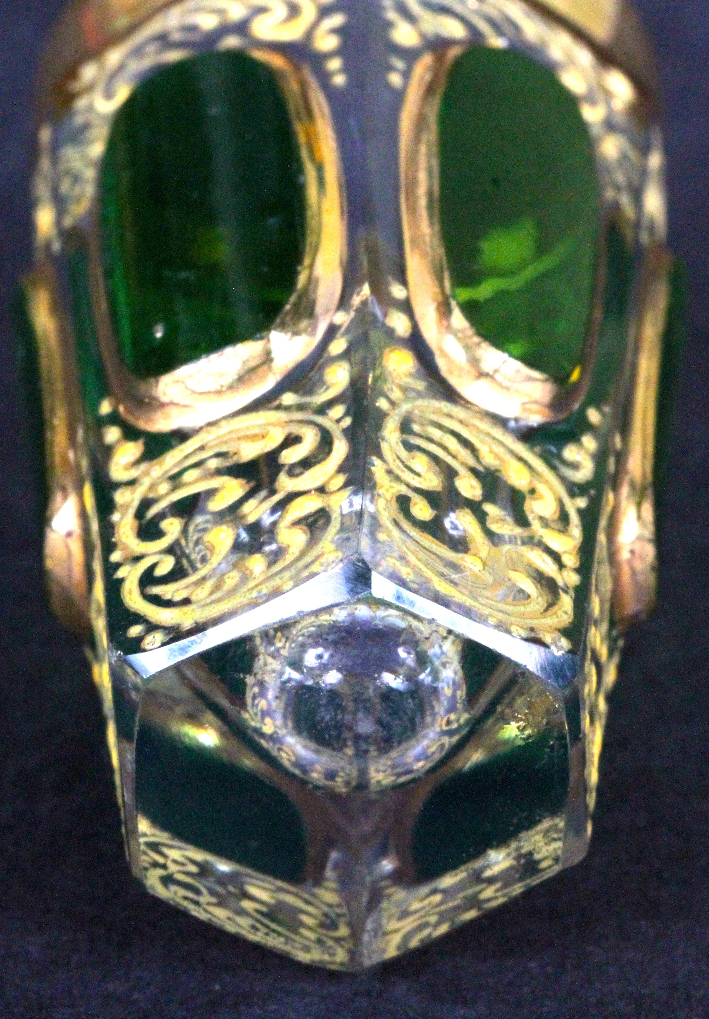 Antique Moser Emerald Green Cabochon Liquor Set For Sale 4