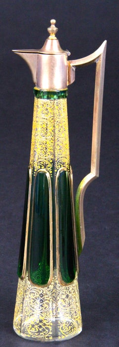 Antique Moser Emerald Green Cabochon Liquor Set