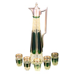 Antique Moser Emerald Green Cabochon Liquor Set