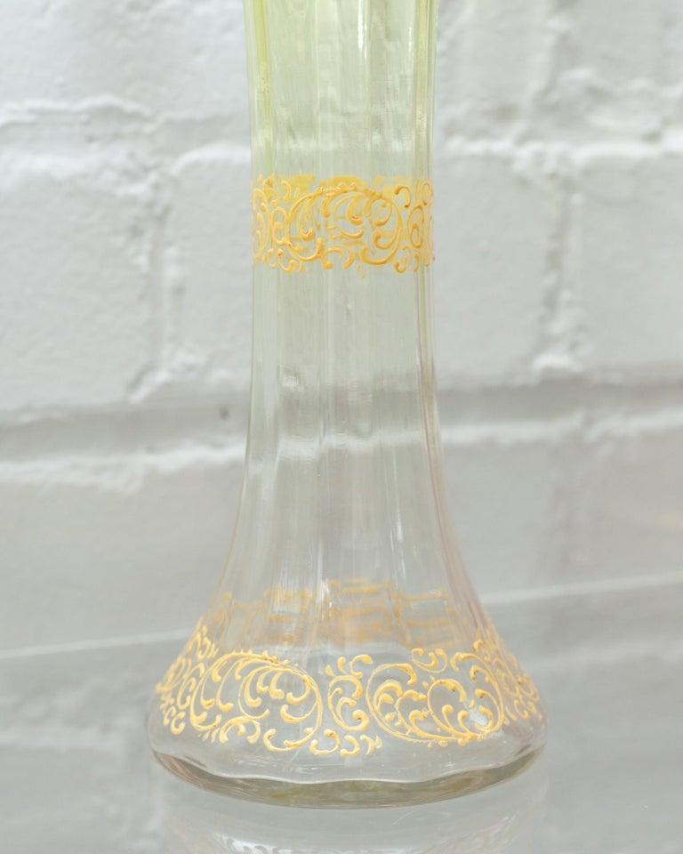 Gilt Antique Moser Flared Yellow to Clear Crystal Vase with Ornate Gilding For Sale