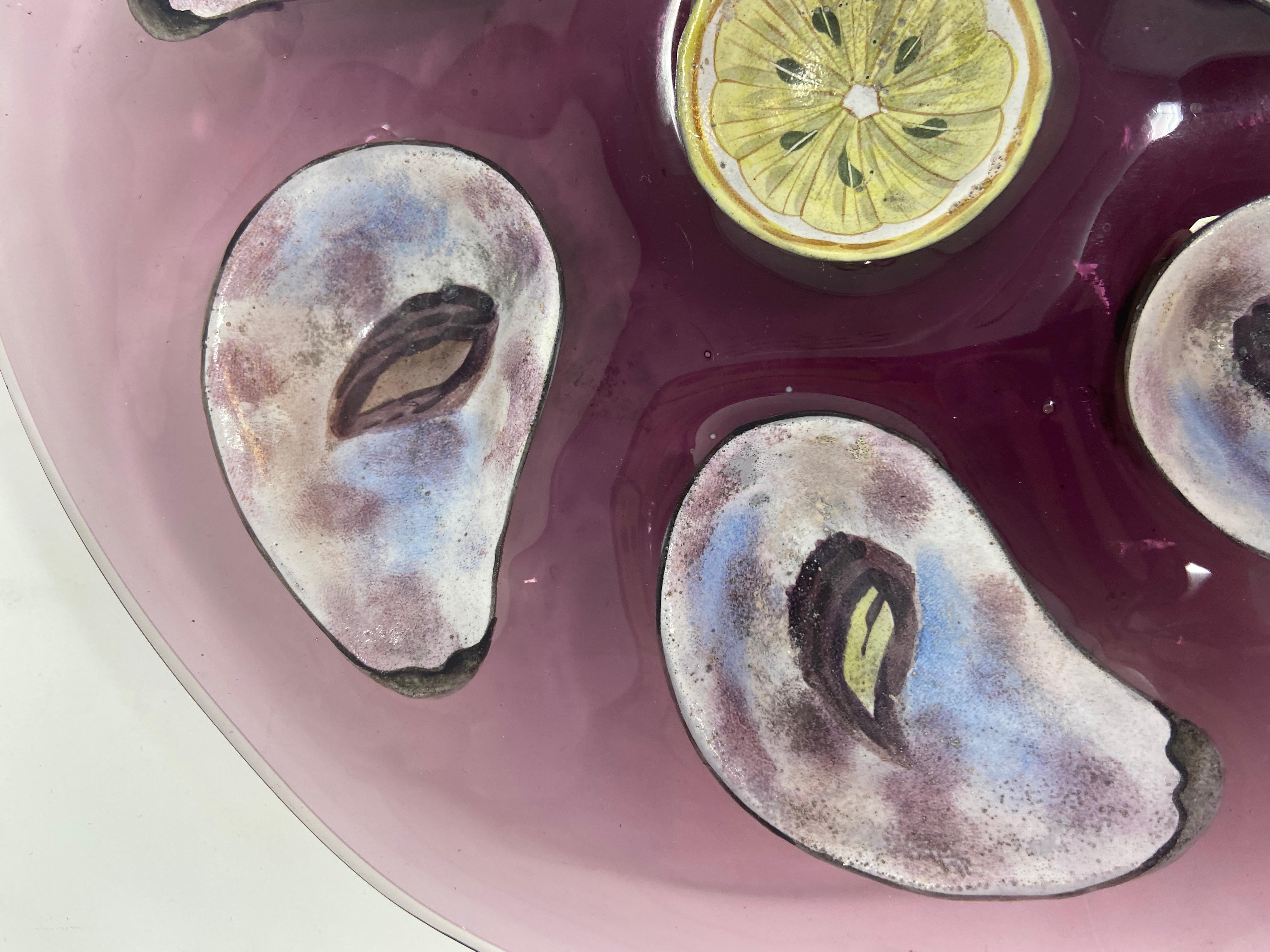 Antique Moser Glass Purple Oyster Plate with Polychrome Enamel, Circa 1880-1890 In Good Condition In New Orleans, LA