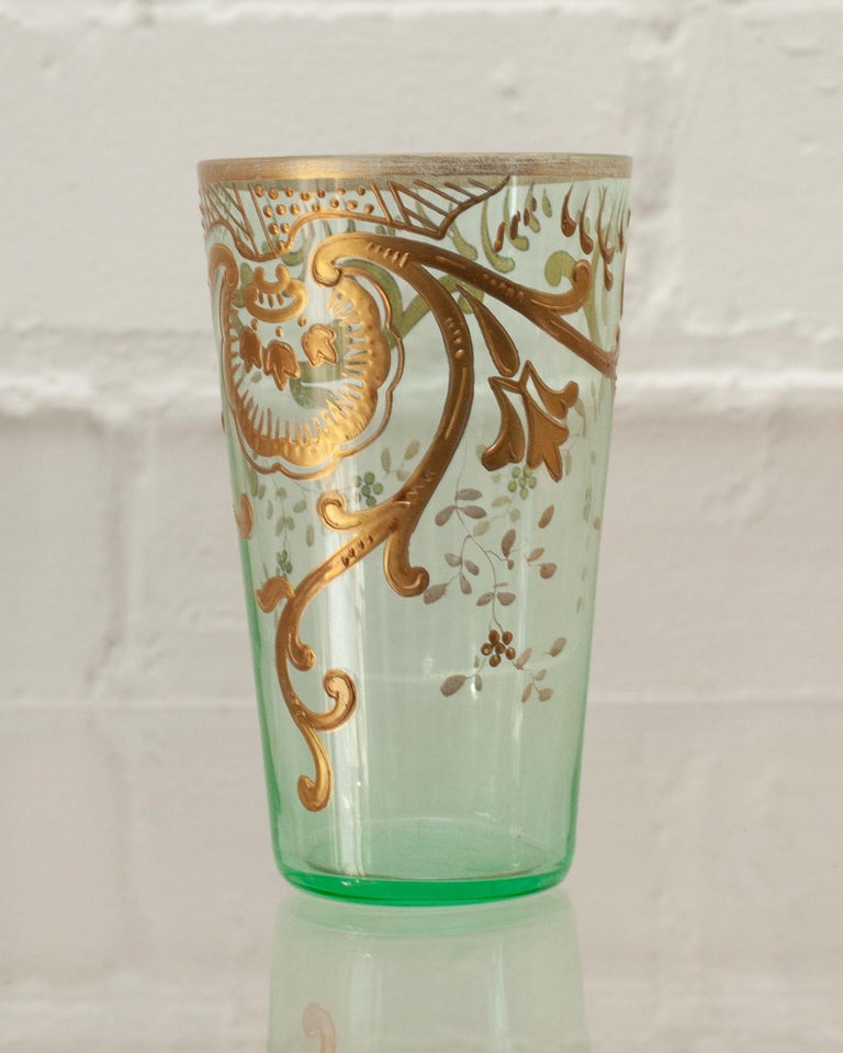 Antique Moser Gold Gilded Green Tea Glasses at 1stDibs