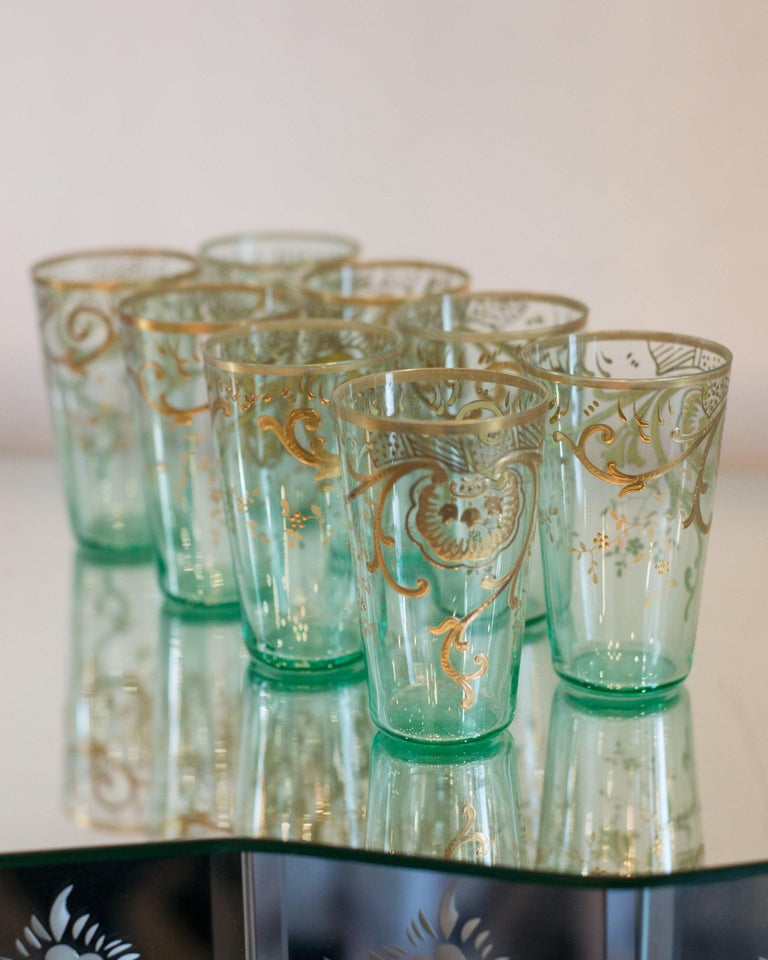 Antique Moser Gold Gilded Green Tea Glasses at 1stDibs