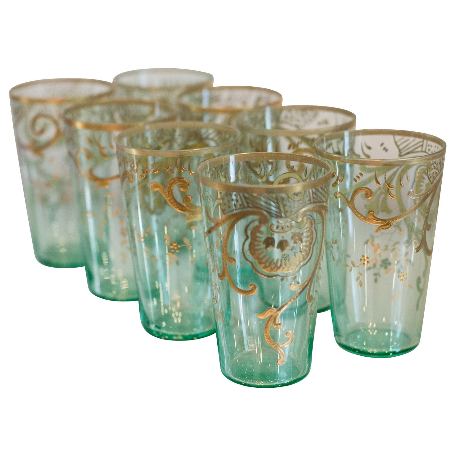 Antique Moser Gold Gilded Green Tea Glasses at 1stDibs