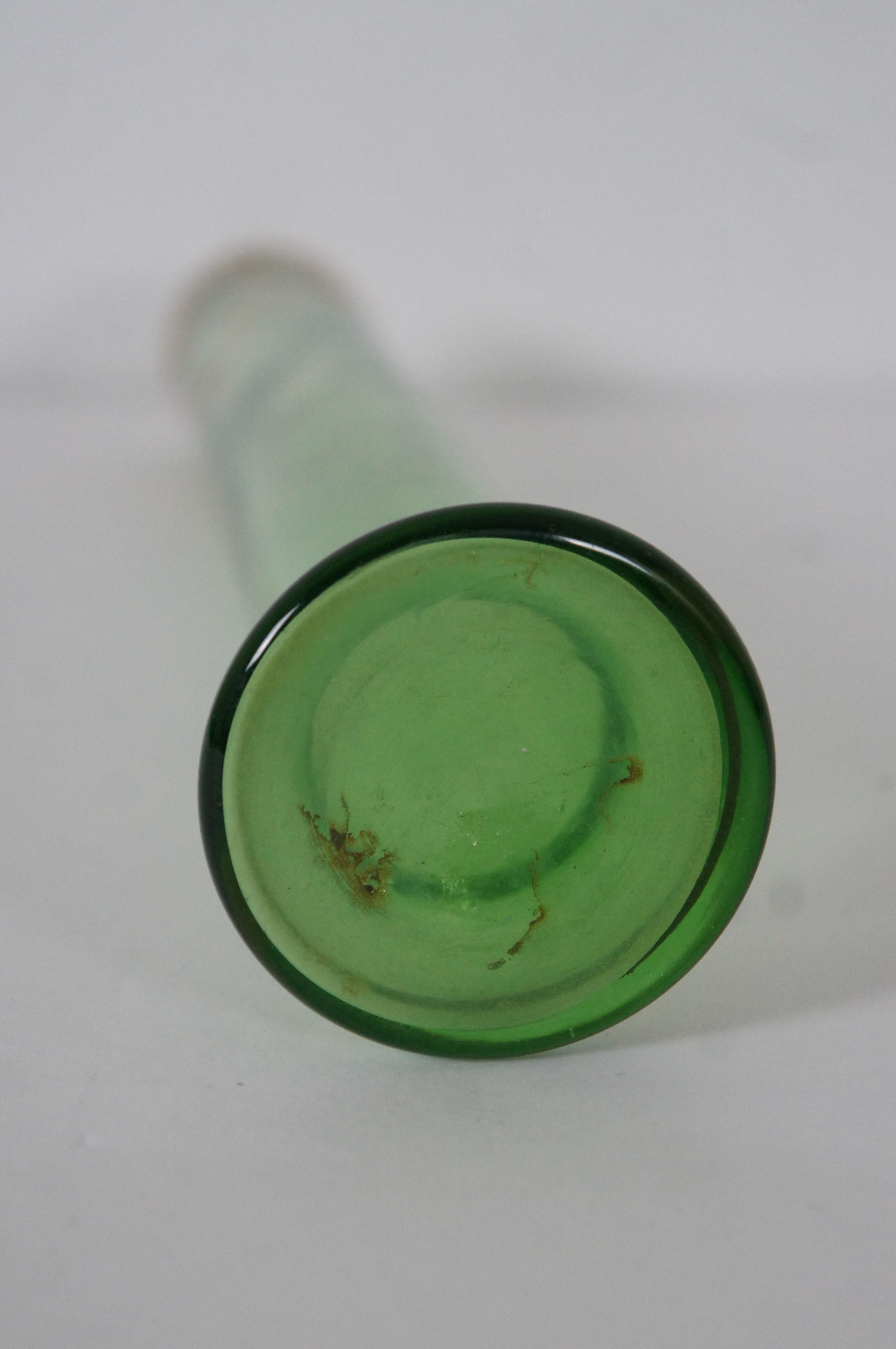 Antique Moser Karlsbad Bohemian Enameled Gilt Green Art Glass Bud Vase 10