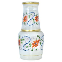 Antique Moser Opaline Enameled Glass Bottle and Glass, 19th Century