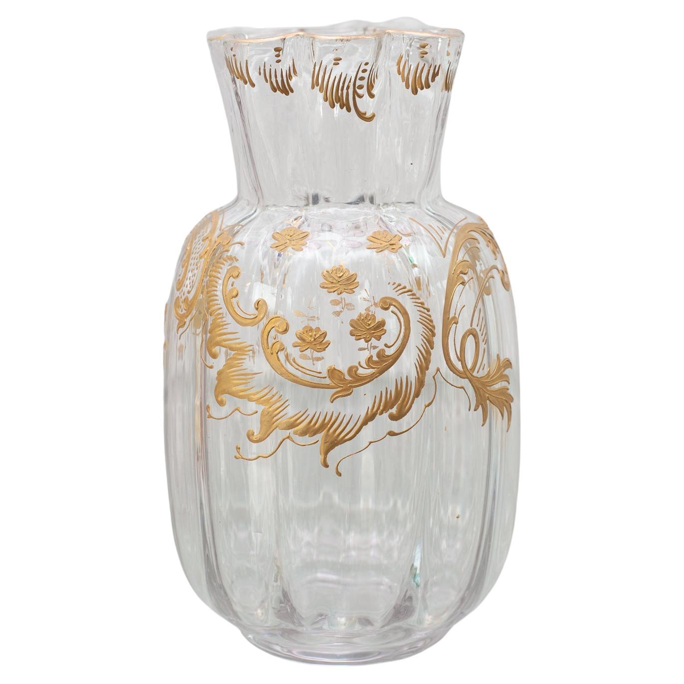 Antique Moser Round Crystal Vase with Ornate Gilding For Sale