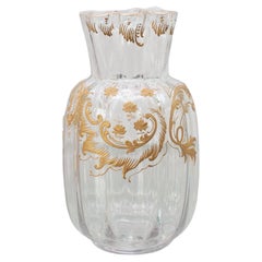 Antique Moser Round Crystal Vase with Ornate Gilding