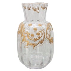 Antique Moser Round Crystal Vase with Ornate Gilding