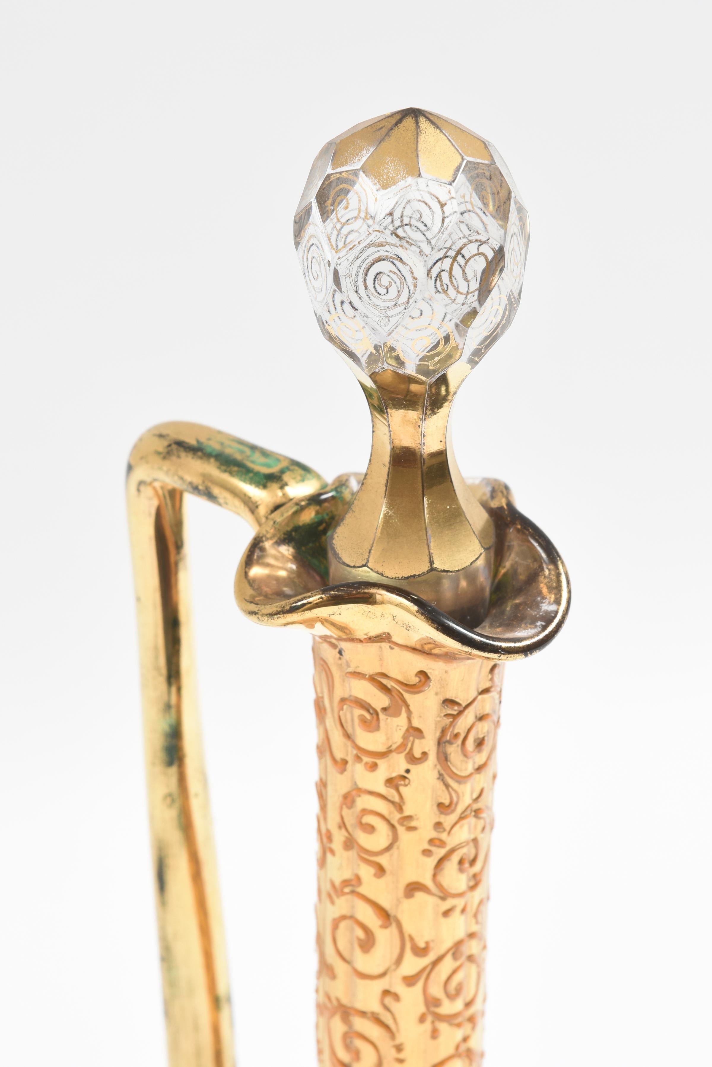 Hand-Crafted Antique Moser Ruby & Gilt Encrusted Wine Decanter, 19th Century Original Stopper