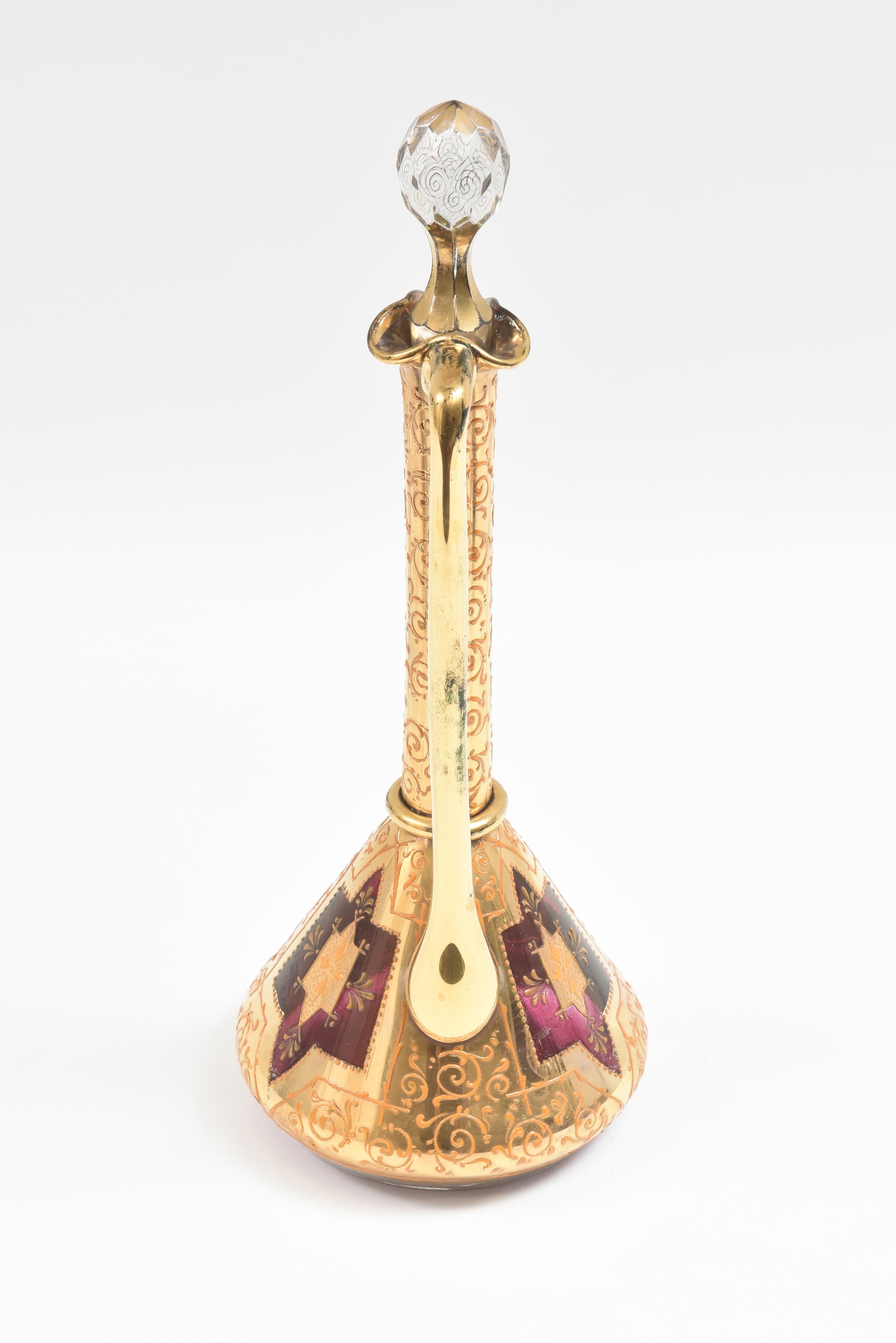 Late 19th Century Antique Moser Ruby & Gilt Encrusted Wine Decanter, 19th Century Original Stopper