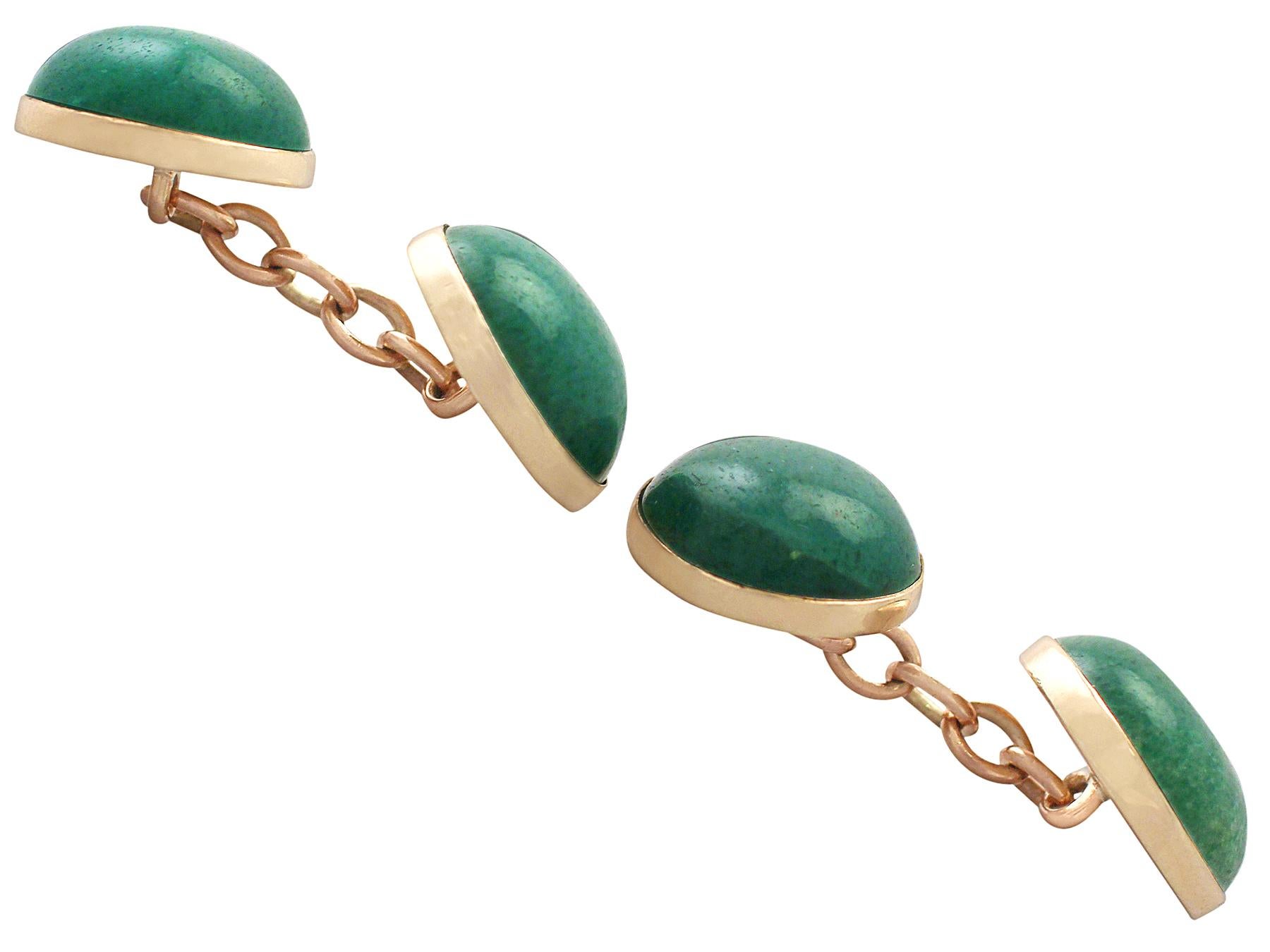 Cabochon Antique Moss Agate and Yellow Gold Cufflinks For Sale