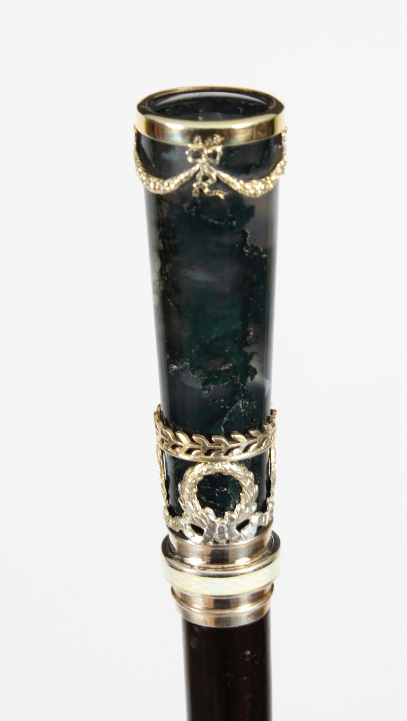 Antique Moss Agate Sterling Silver Walking Stick Cane George Adam Schied 1900 3