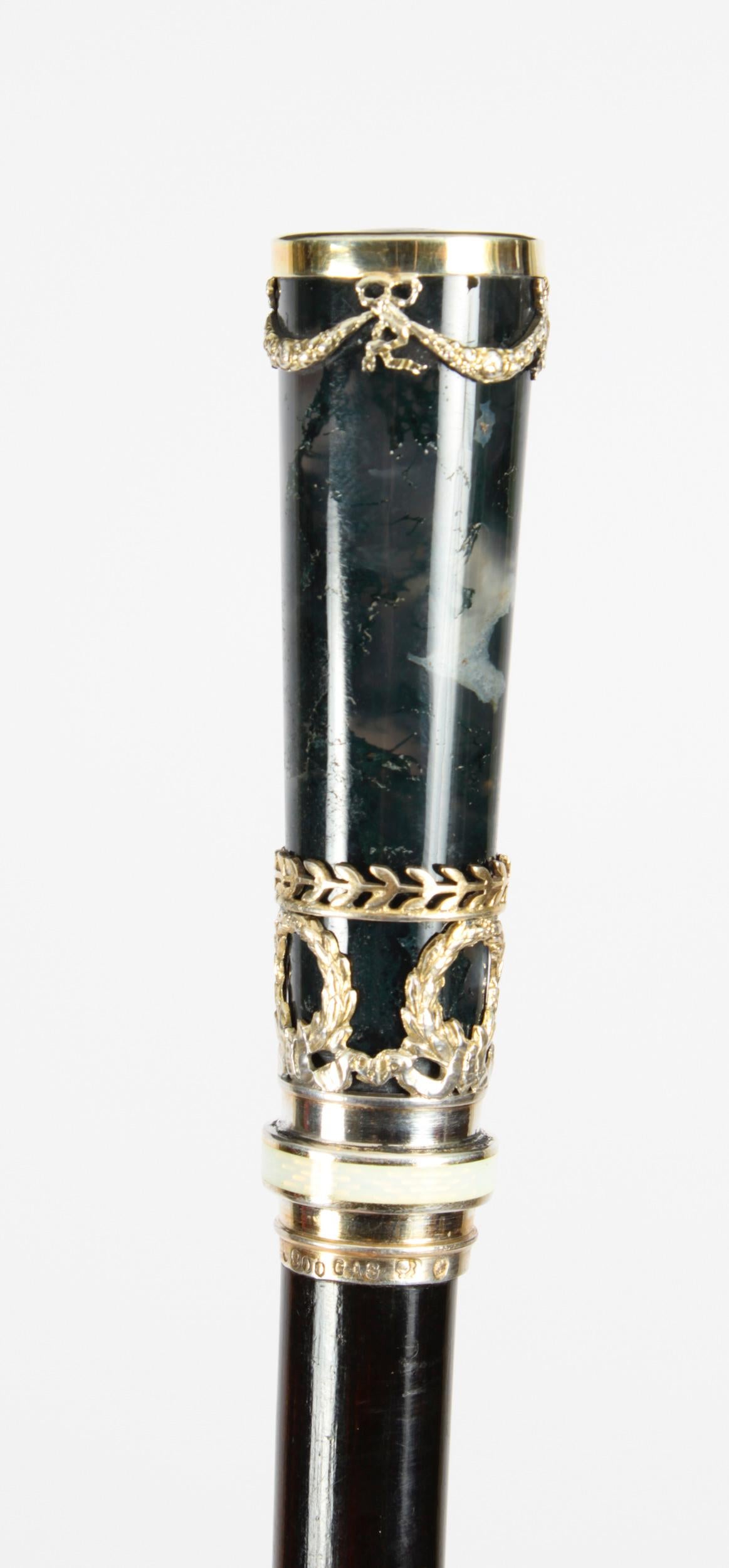 Antique Moss Agate Sterling Silver Walking Stick Cane George Adam Schied 1900 5