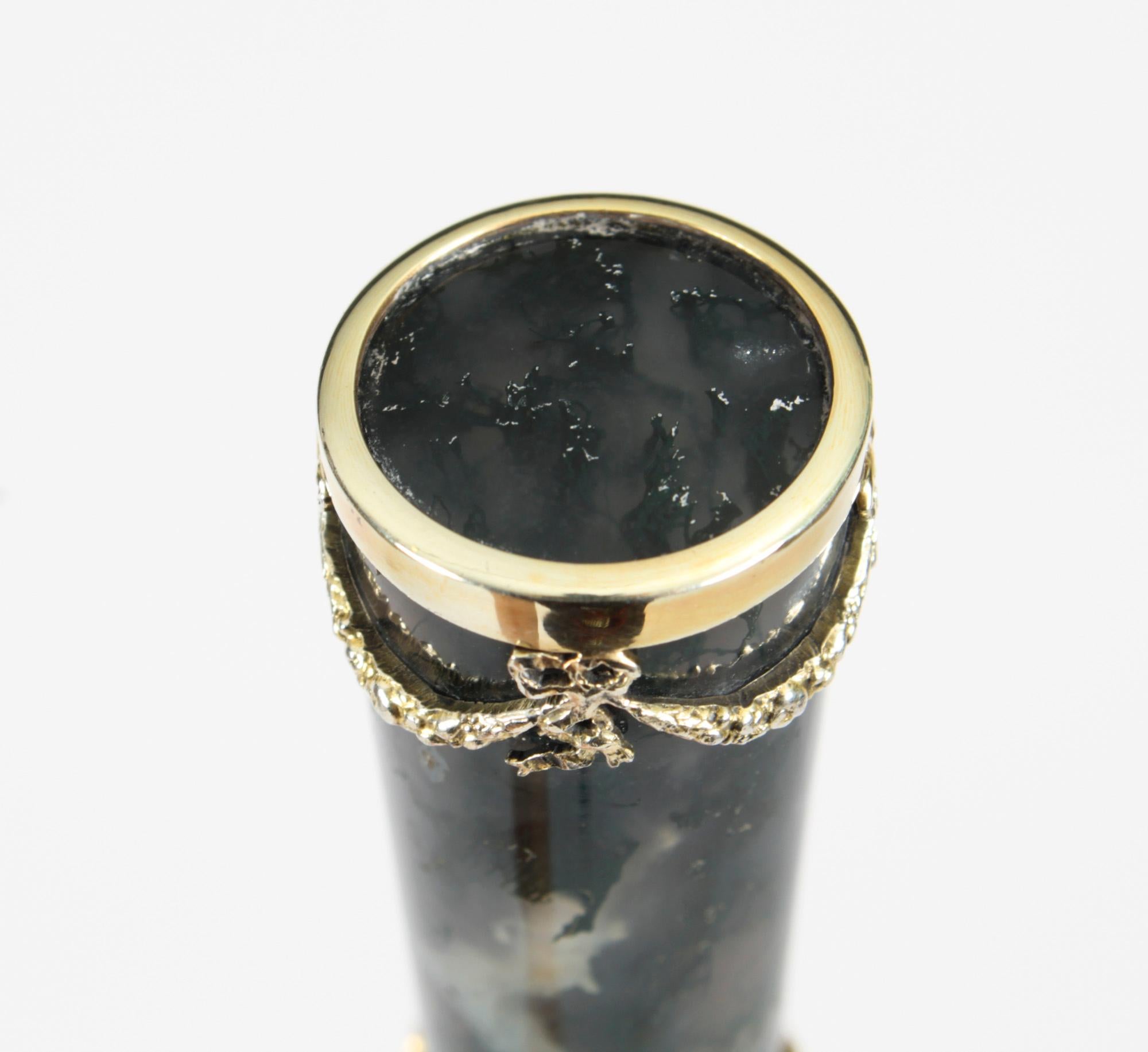 Neoclassical Revival Antique Moss Agate Sterling Silver Walking Stick Cane George Adam Schied 1900