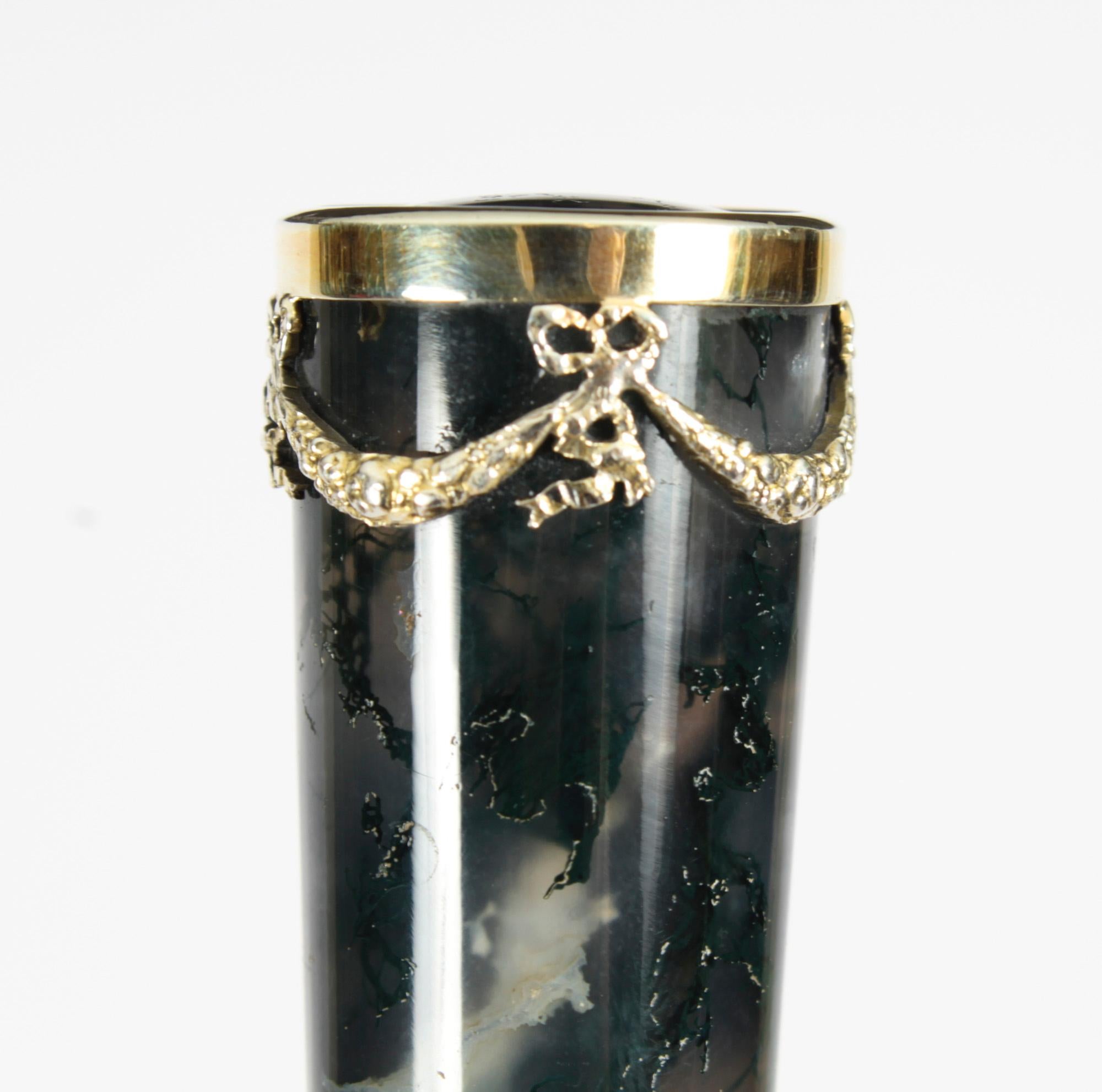 Antique Moss Agate Sterling Silver Walking Stick Cane George Adam Schied 1900 In Good Condition In London, GB