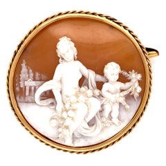 Antique Mother and Cherub Carved Cameo Gold Brooch Pin Estate Fine Jewelry