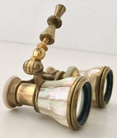 Antique Mother-of-Pearl and Brass Opera Glasses, Signed