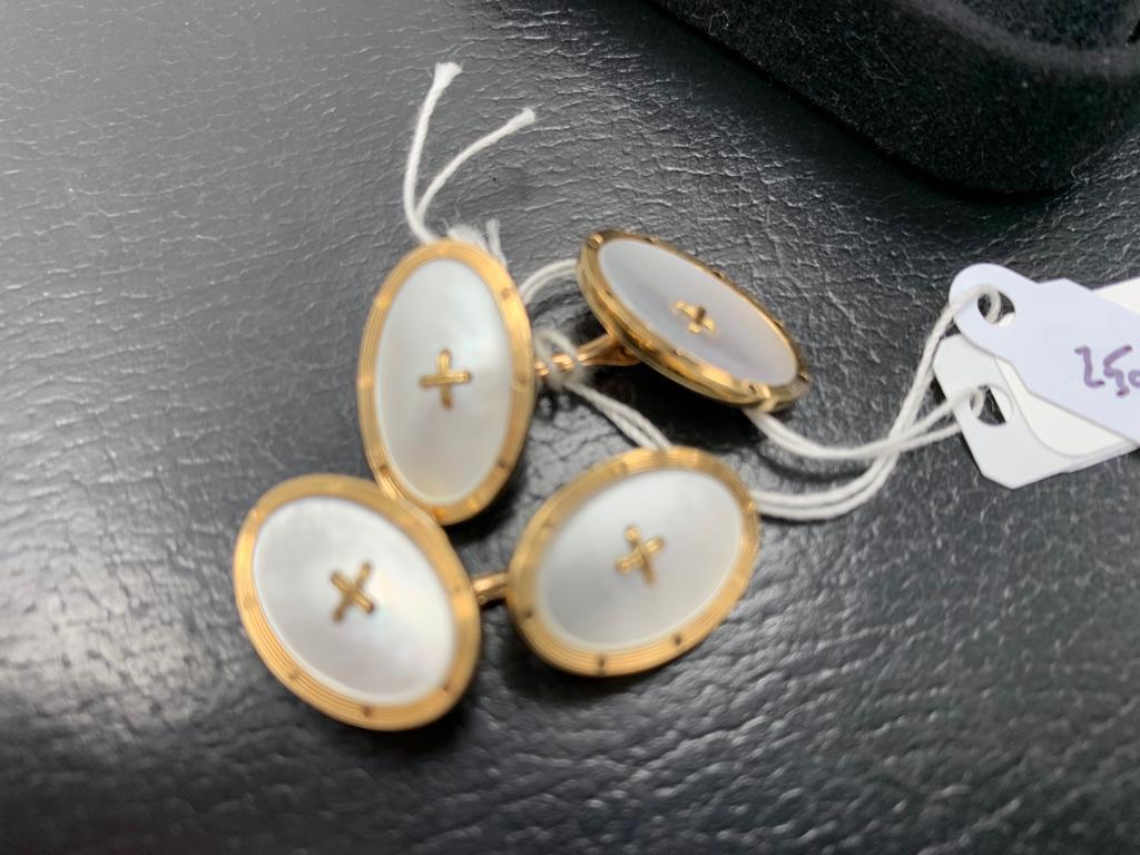 Men's Antique Mother-of-Pearl and 18 Karat Yellow Gold Double Sided Cufflinks