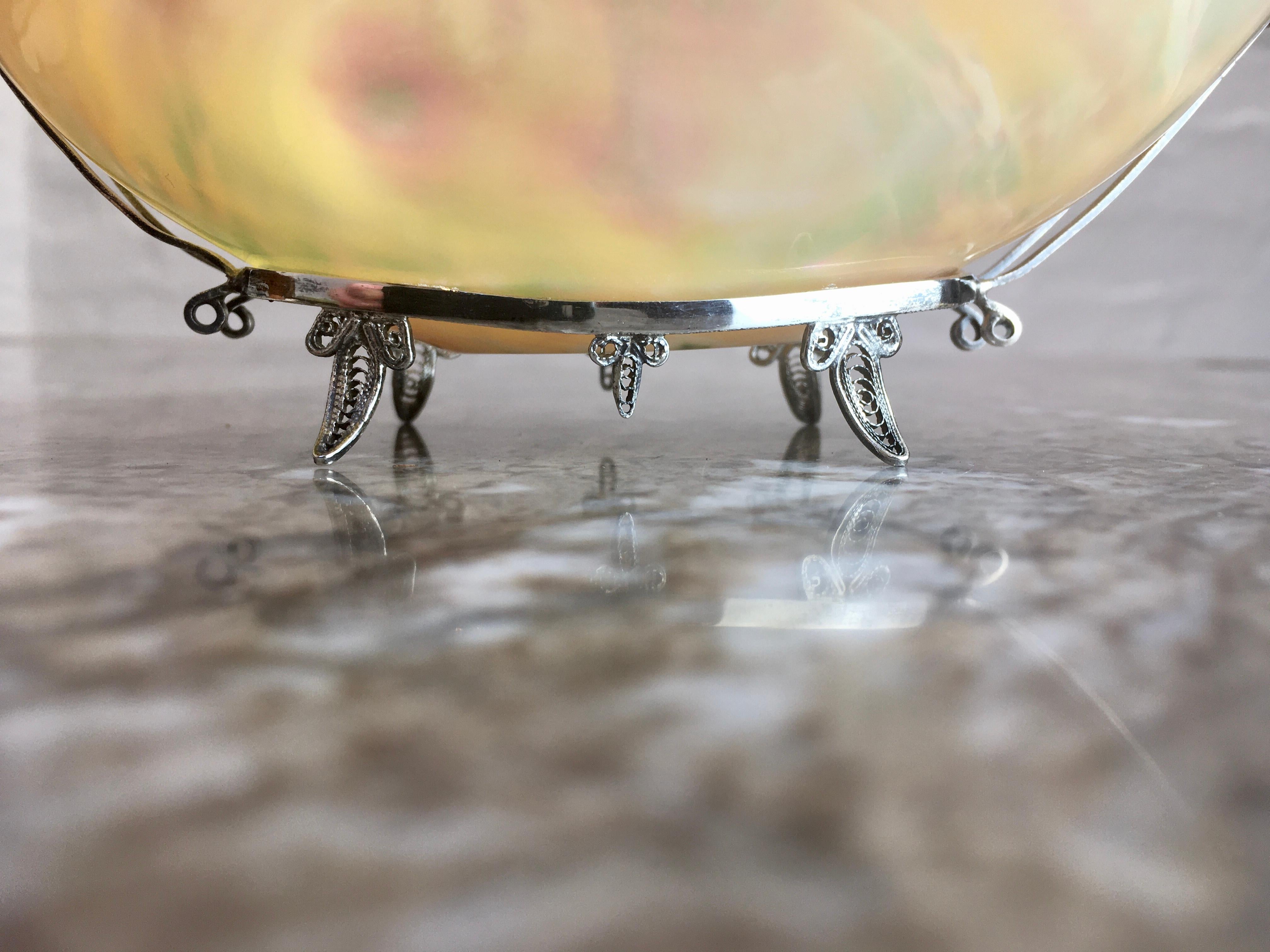 Antique Mother-of-Pearl and Indian Silver Filigree Caviar Service with Spoons 1