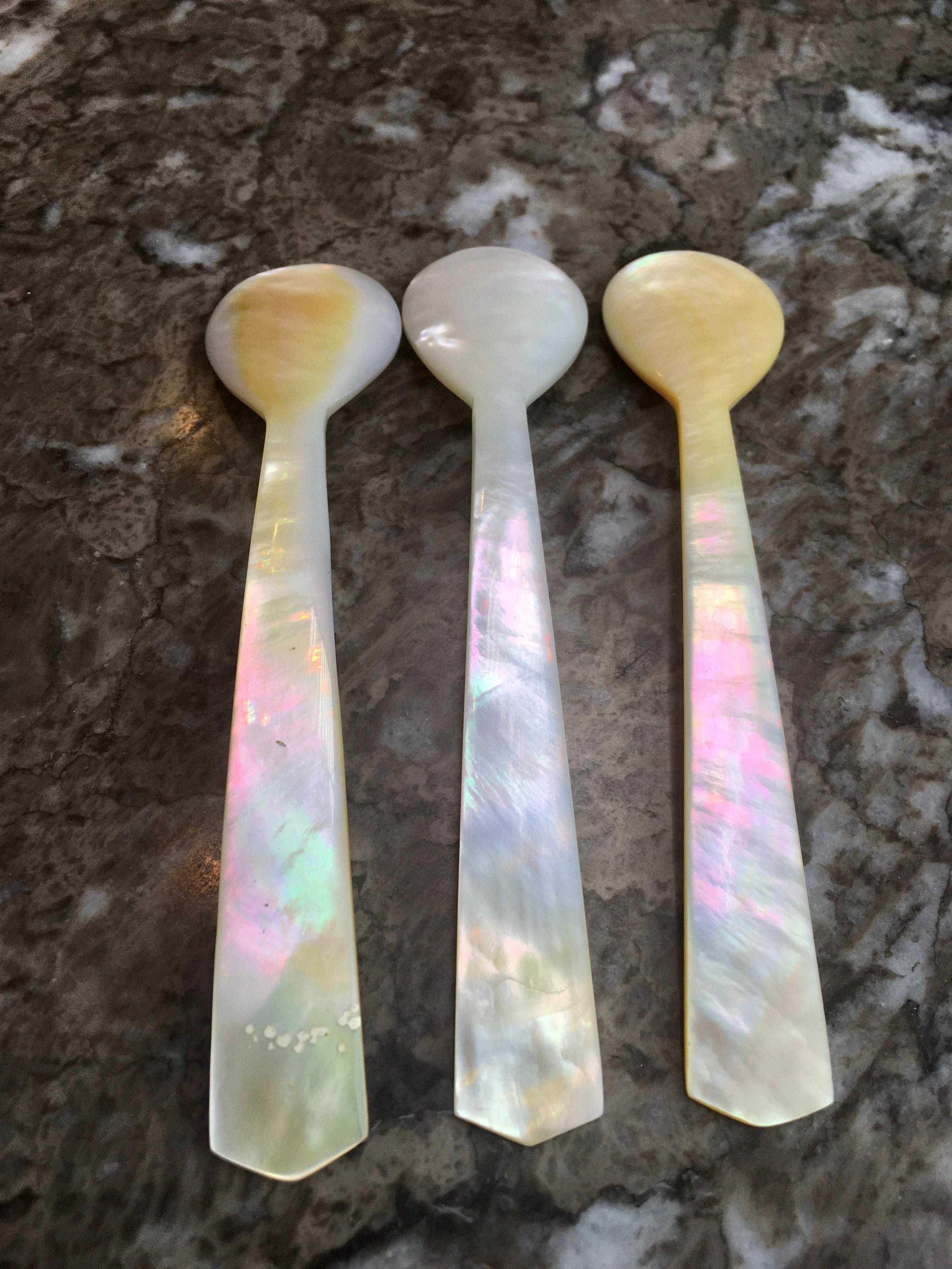 Polished Antique Mother-of-Pearl and Indian Silver Filigree Caviar Service with Spoons