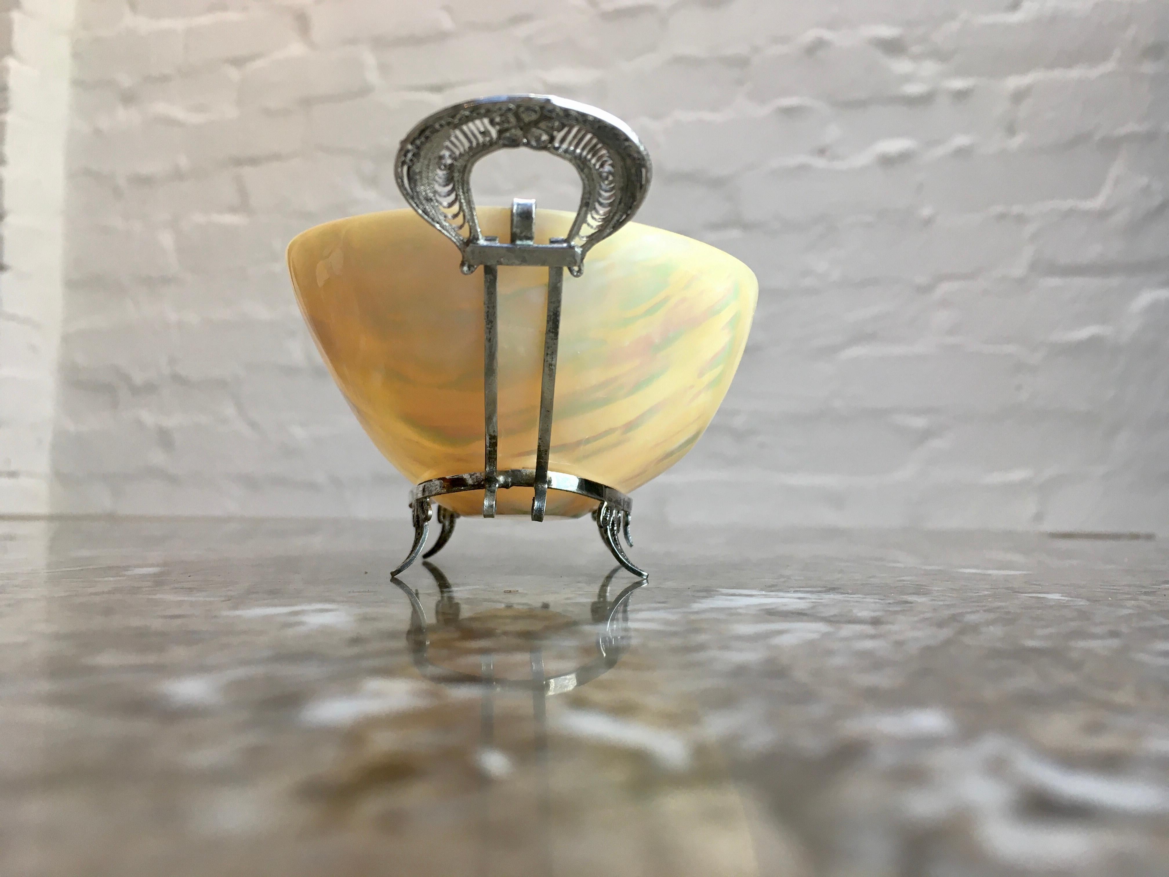 Early 20th Century Antique Mother-of-Pearl and Indian Silver Filigree Caviar Service with Spoons