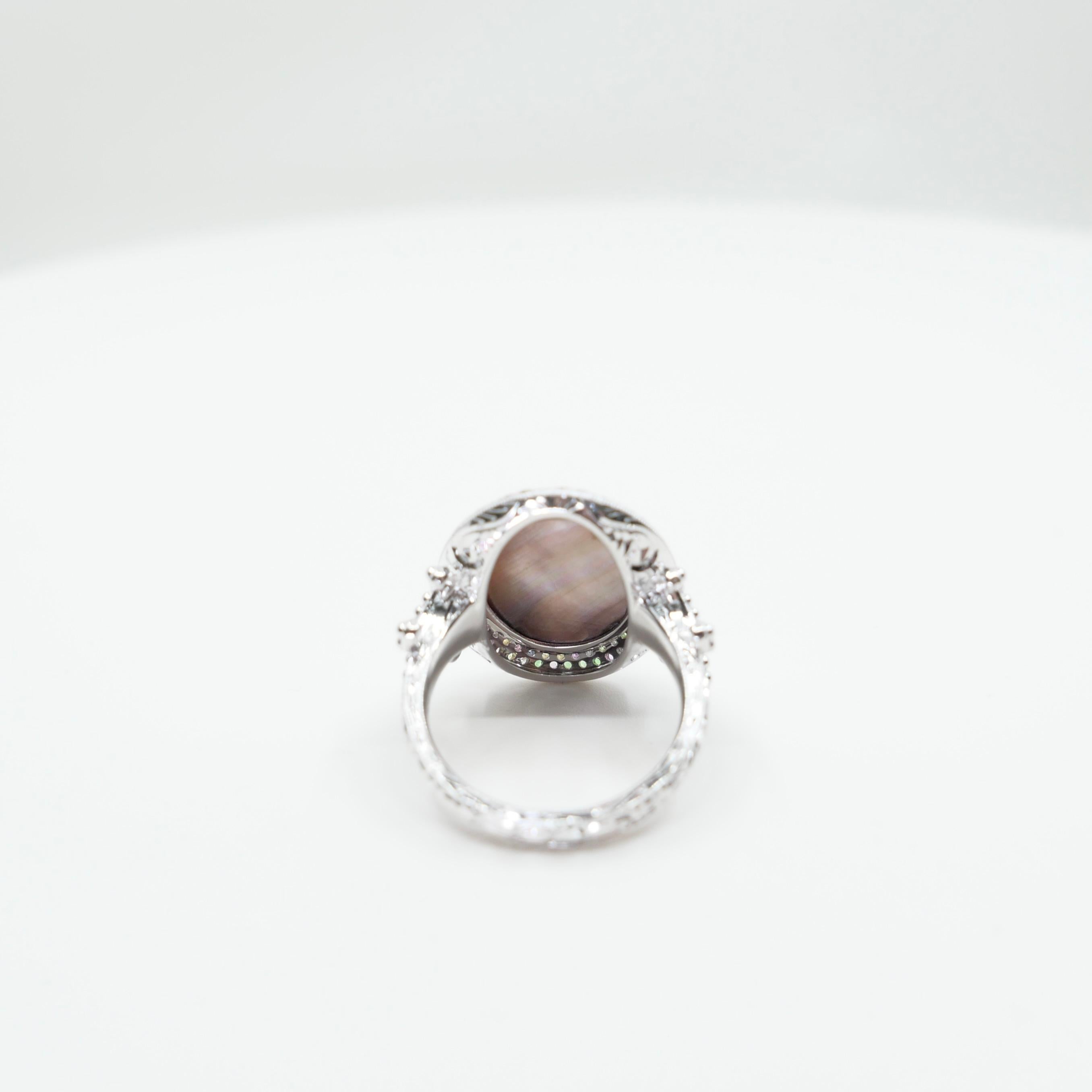 Antique Mother Of Pearl Cameo, Diamonds, Sapphires & Tsavorite Cocktail Ring. For Sale 7