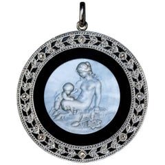 Antique Mother-of-Pearl Cameo Onyx Platinum Pendant