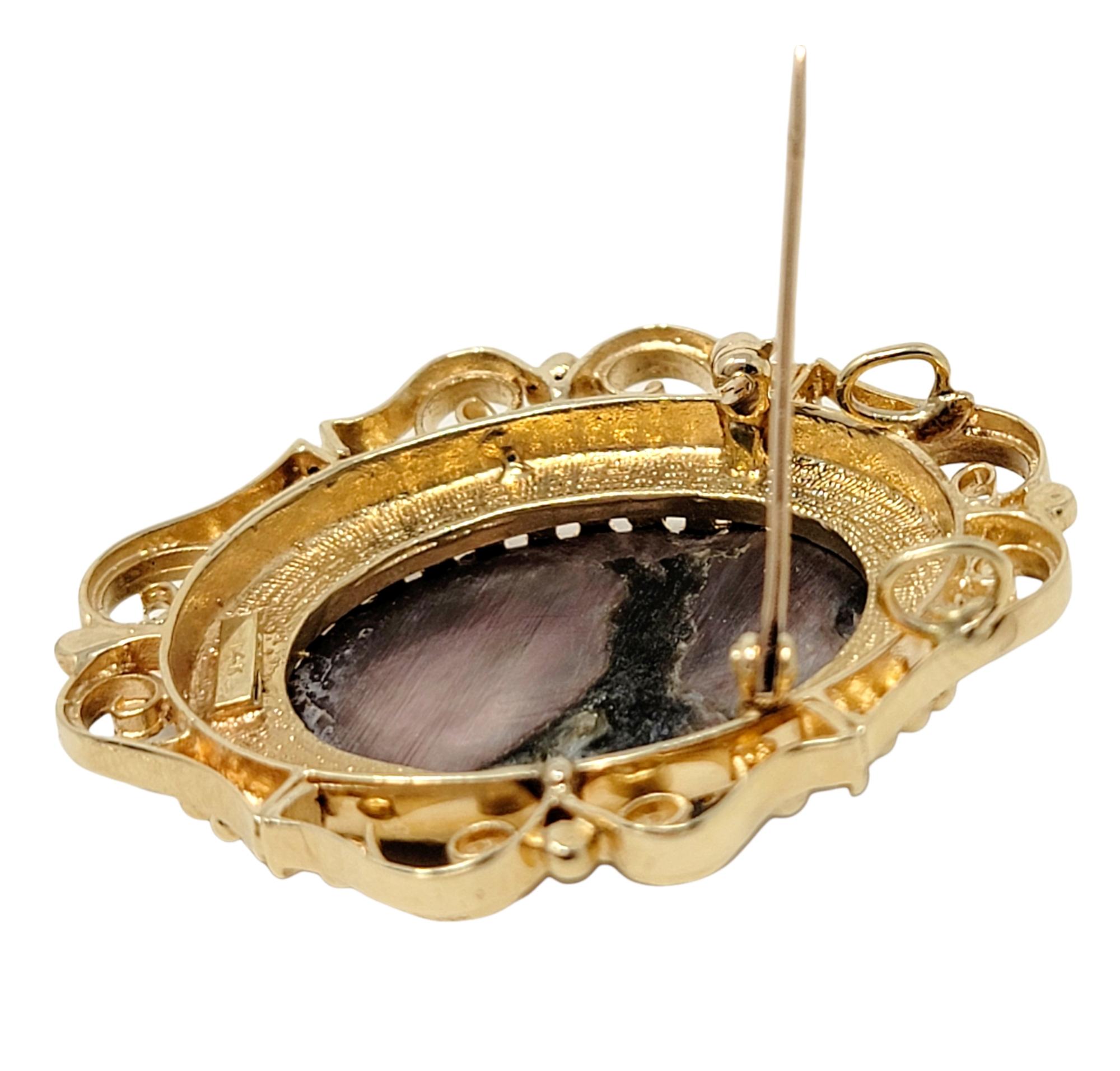 Antiguo broche / colgante de camafeo tallado en madreperla de oro amarillo de 14 quilates 1