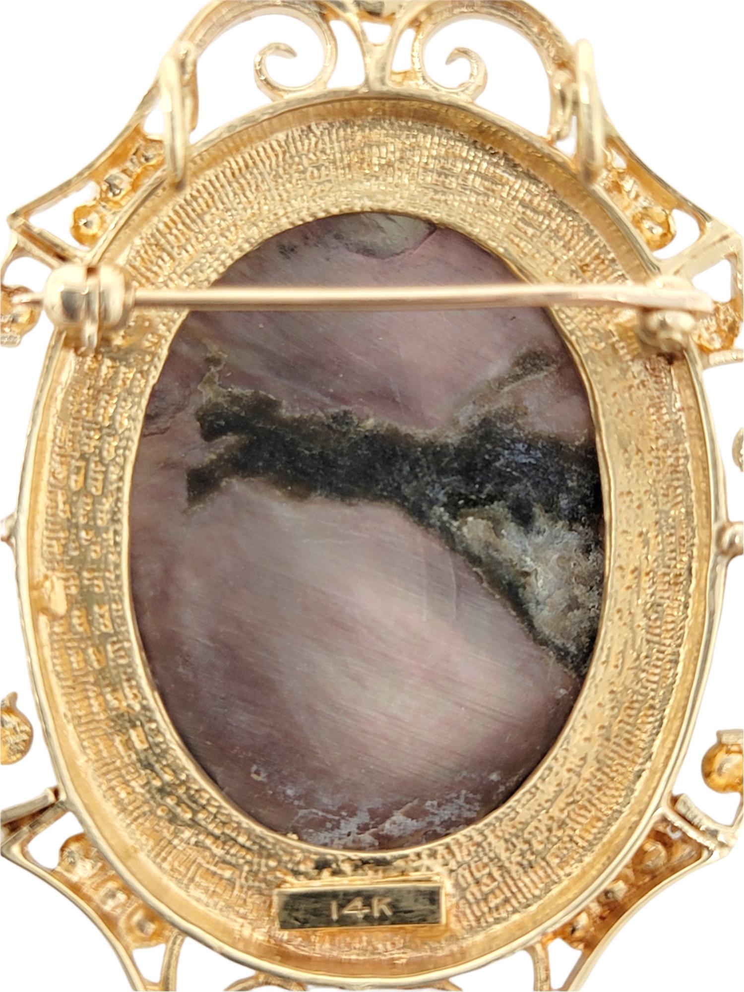 Women's Antique Mother of Pearl Carved Cameo Brooch / Pendant in 14 Karat Yellow Gold
