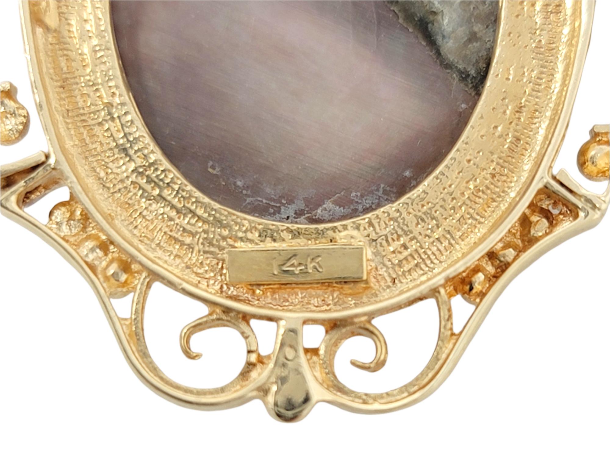 Antique Mother of Pearl Carved Cameo Brooch / Pendant in 14 Karat Yellow Gold 1